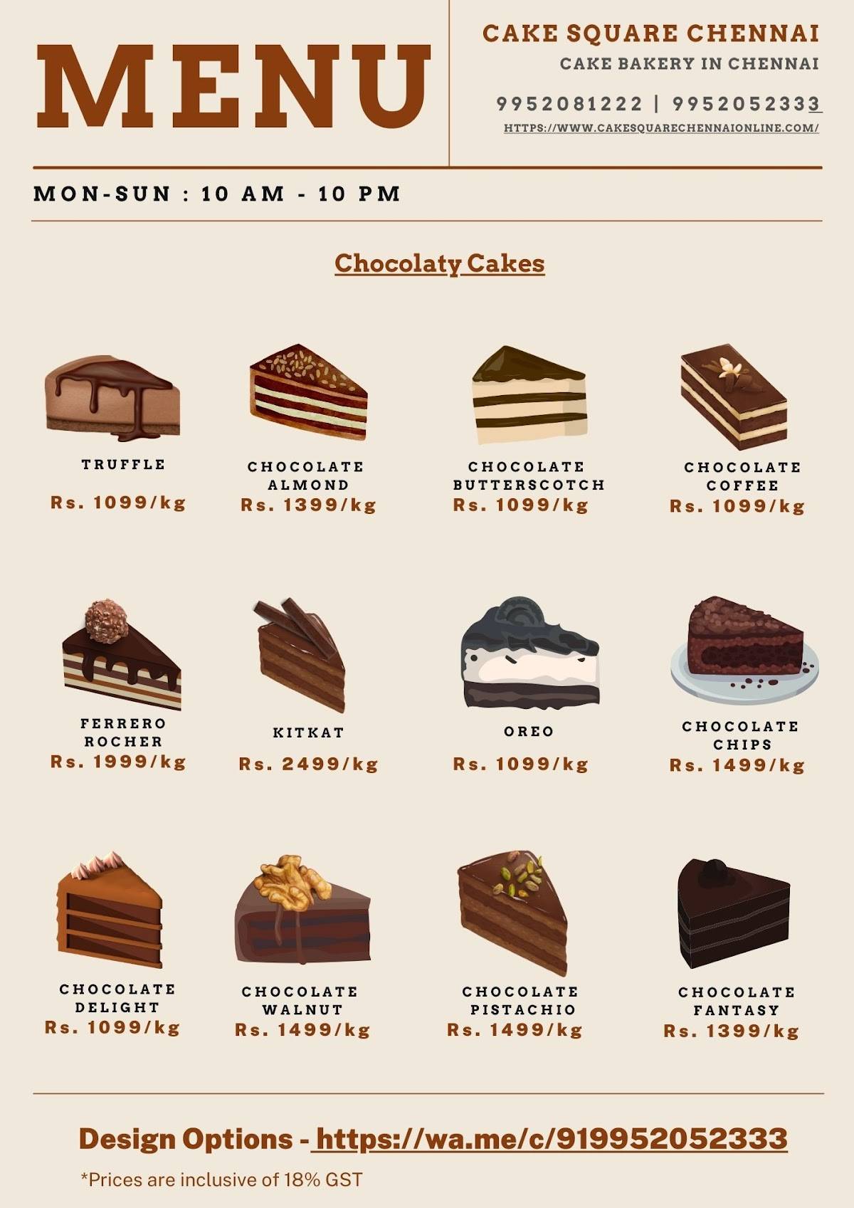 Cake Square Pulianthope - Cake Shops in Chennai - Wedding Cakes menu