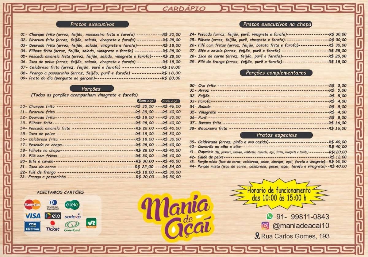 Cantinho do peixe cardápio