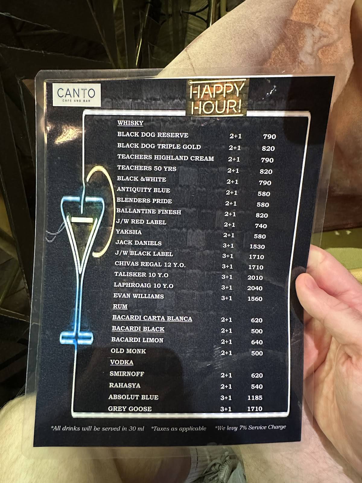 Canto Café And Bar menu