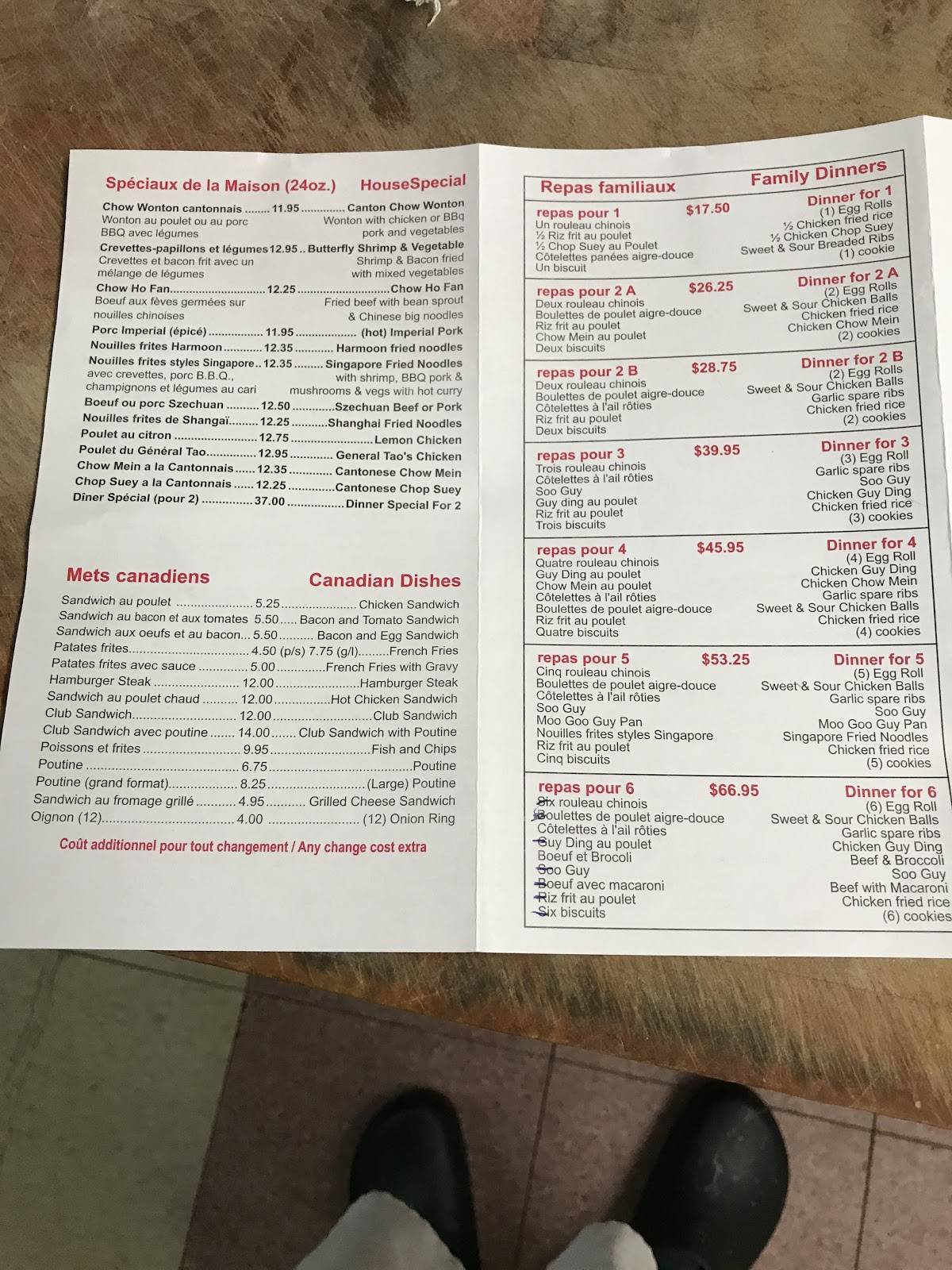 Menu de Restaurant Canton