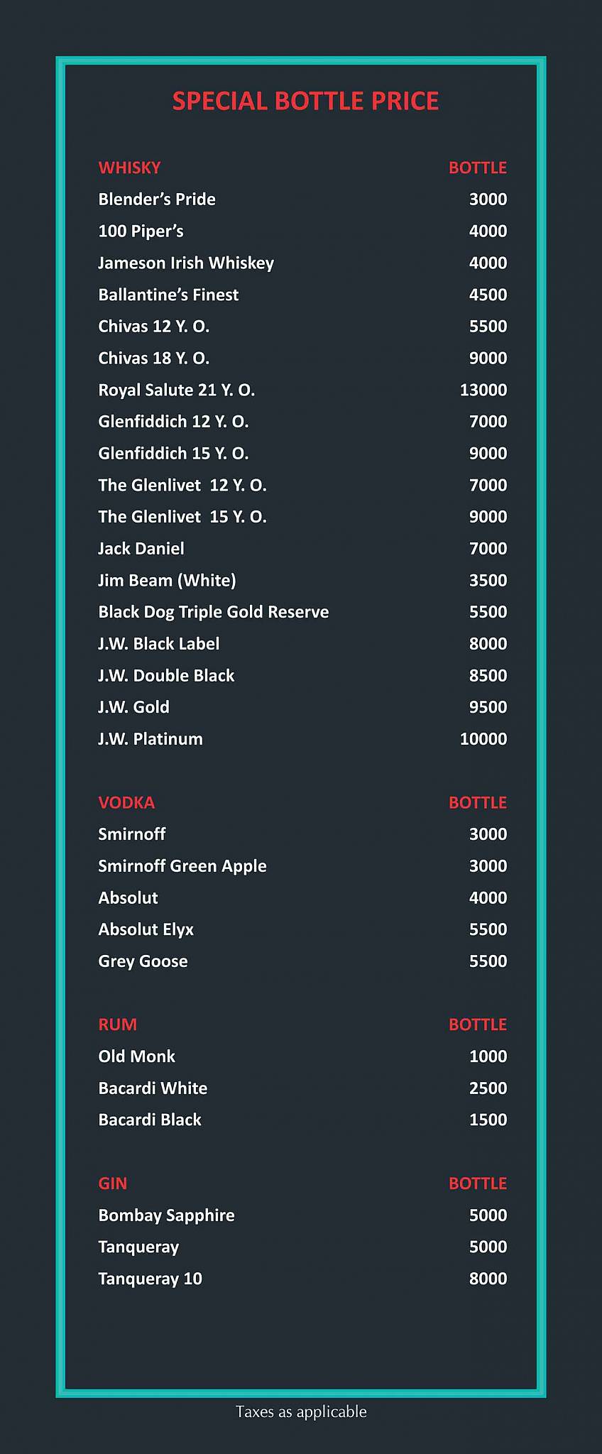 Casa Playa menu