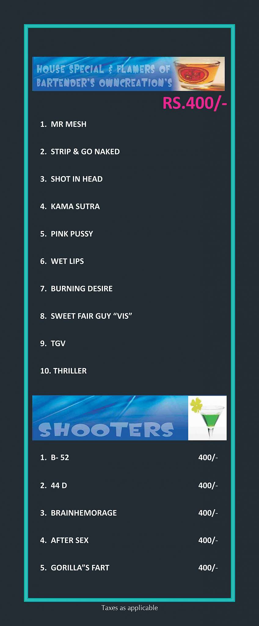 Casa Playa menu