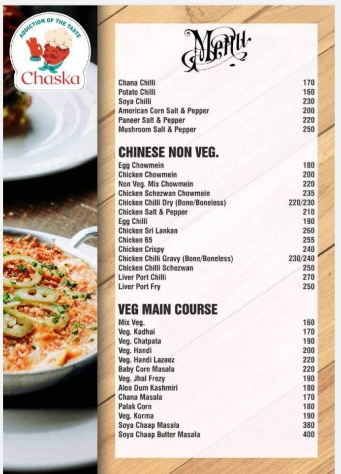 Chaska Restaurant & Lounge menu