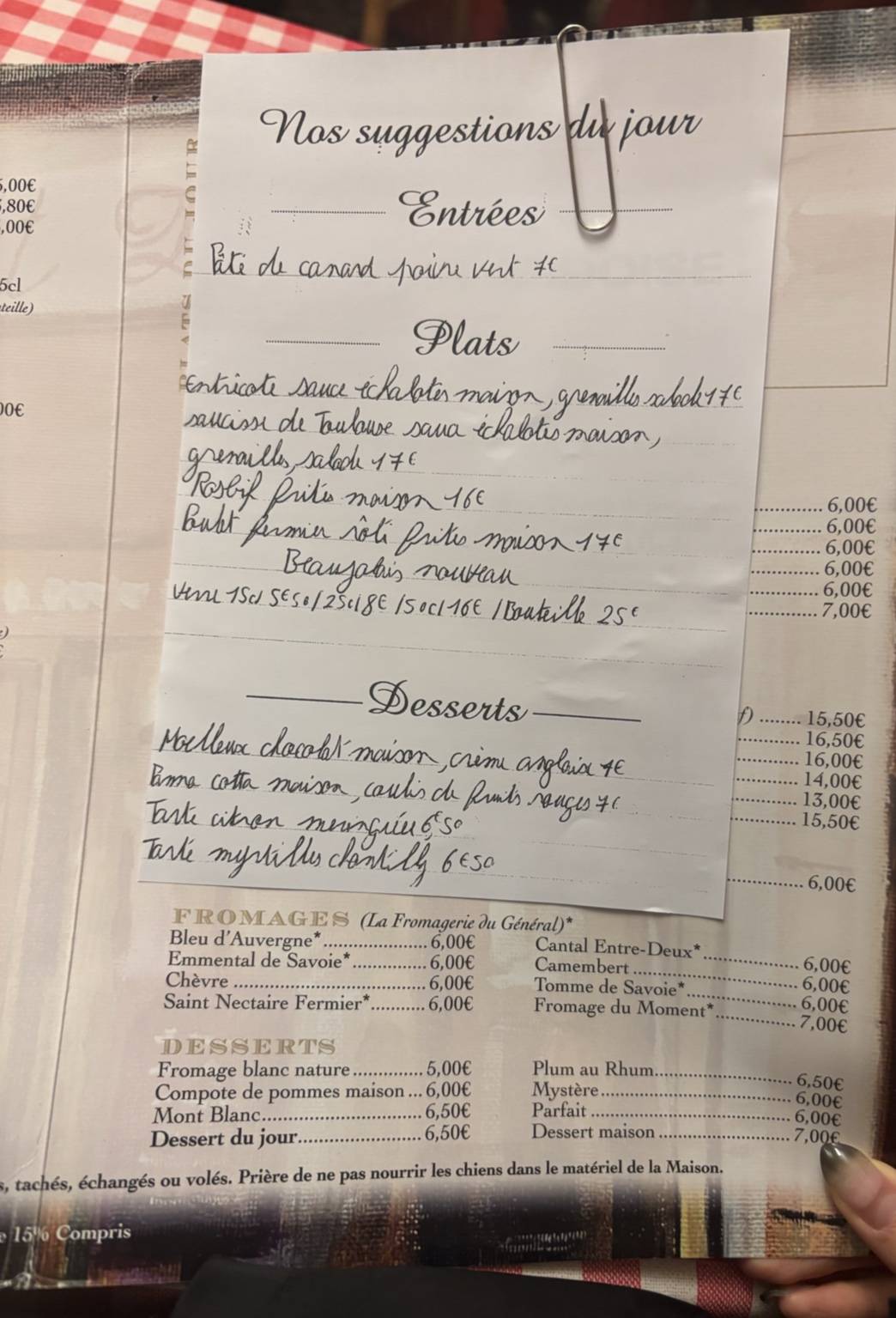 Menu de Chez Léon