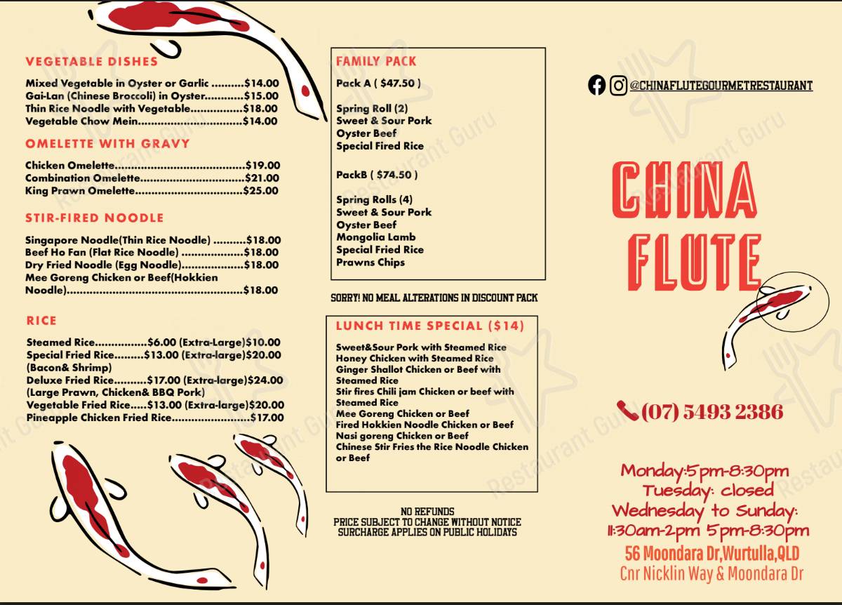 Menu at China Flute Asian Restaurant, Wurtulla