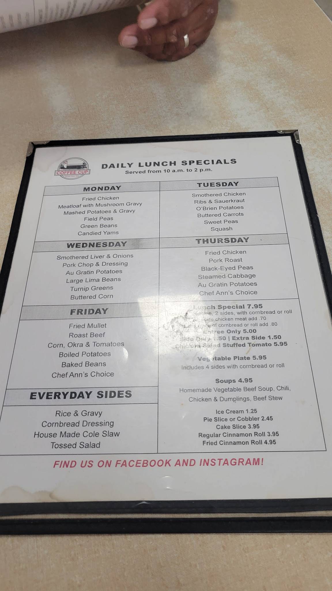 Menu at Coffee Cup Restaurant, Pensacola