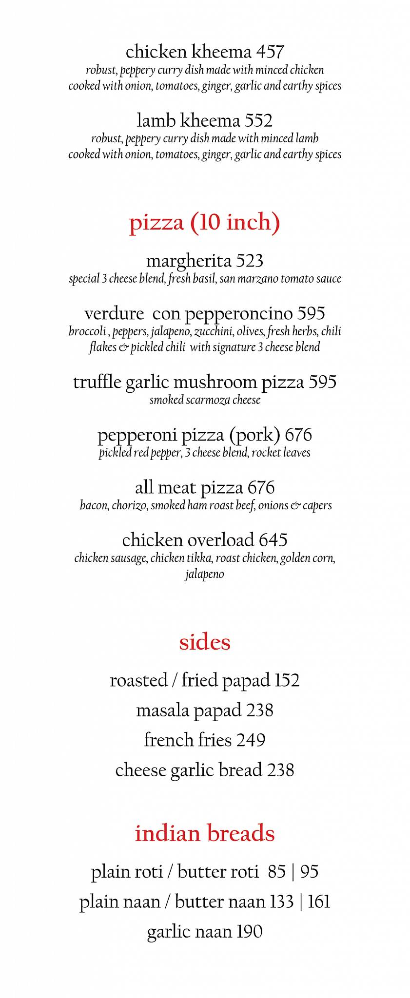 Cohiba Bar & Kitchen menu
