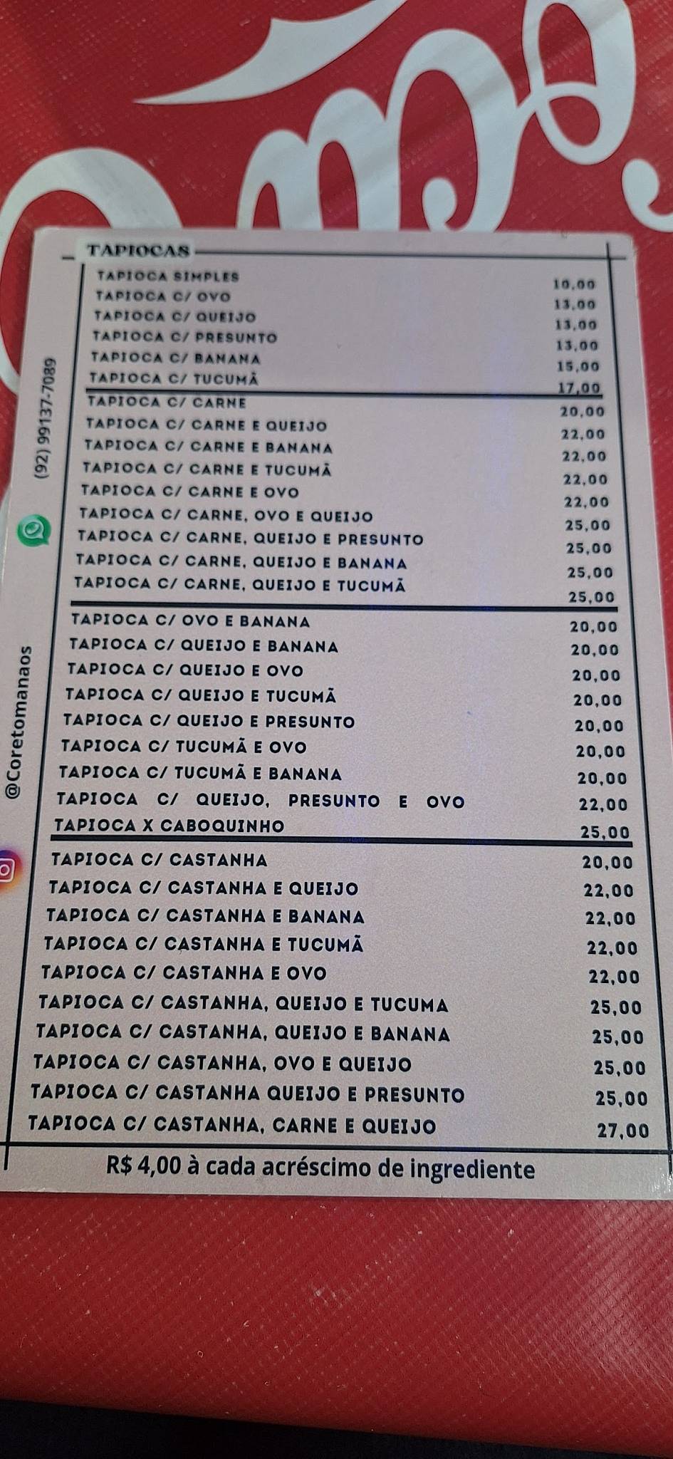 Coreto Dos Manaós cardápio
