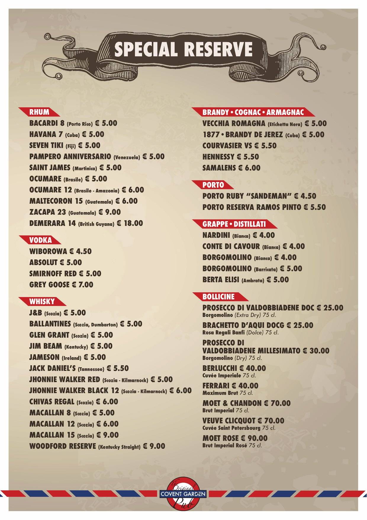 Menu di Covent Garden Pub 