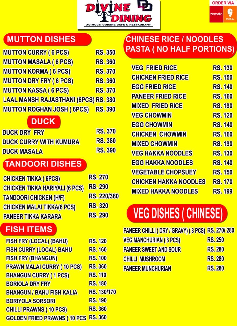 Divine Dining menu