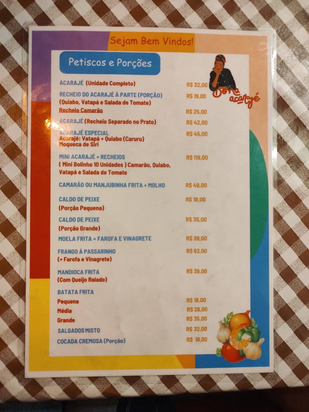 Dona Acarajé cardápio