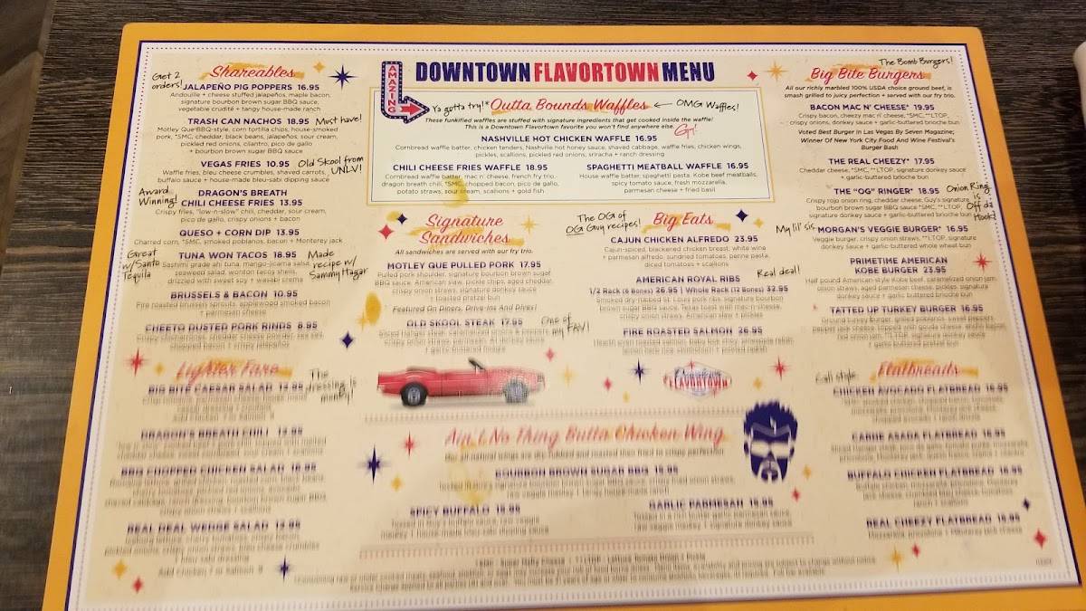 Menu at Downtown Flavortown restaurant, Pigeon