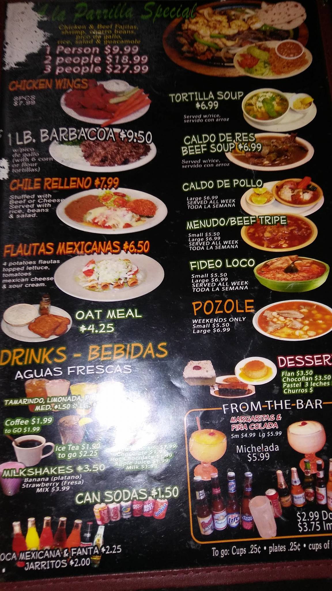 Menu at El Burrito Tapatio restaurant, San Antonio, West Ave