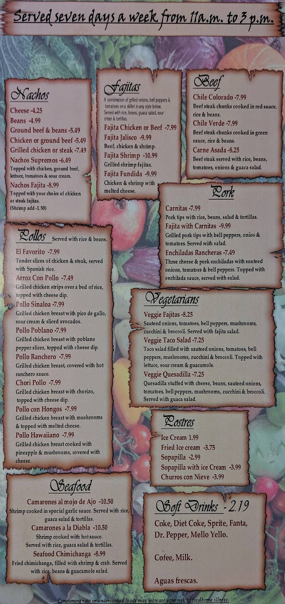 Menu at El Meson San Pedro Mexican Restaurant, Sparta