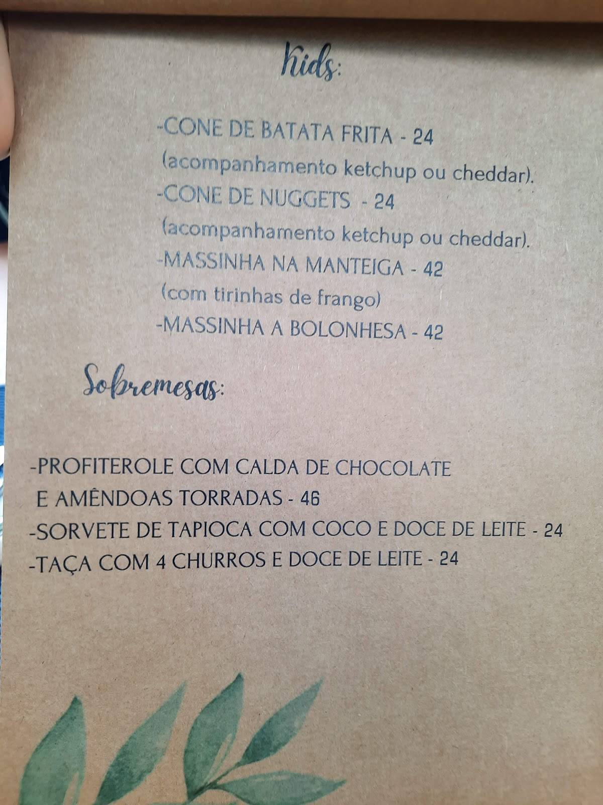 Espaço Ser cardápio