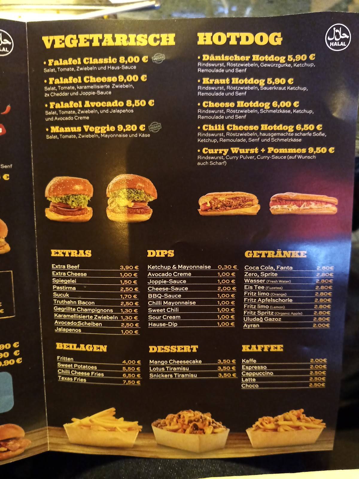 Menu de EtManus Burger