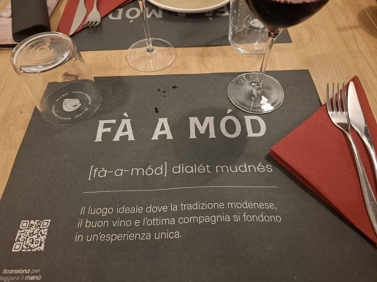 Menu di Ristorante Fà a Mód 