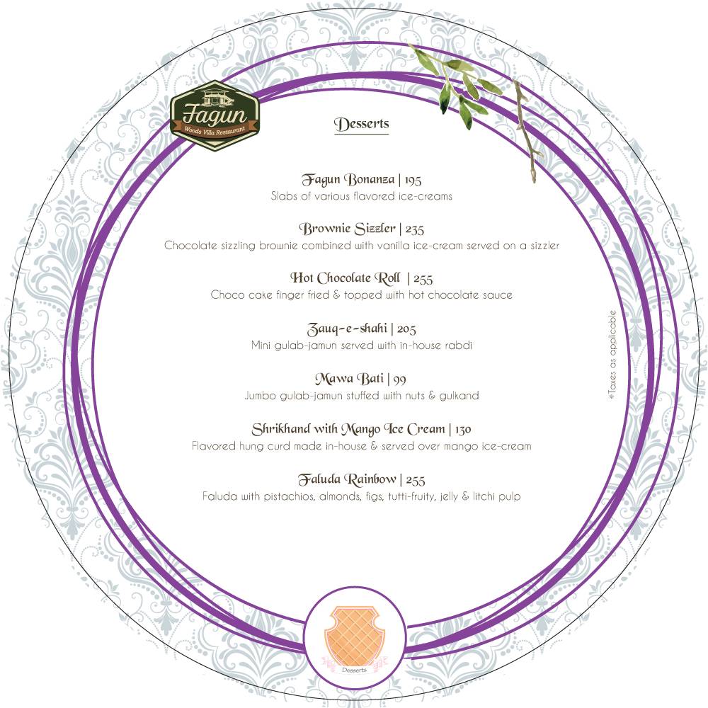 Fagun Restaurant menu