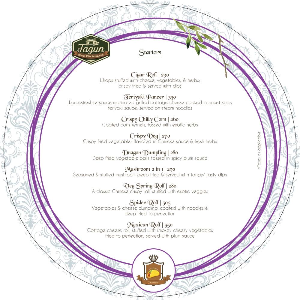 Fagun Restaurant menu