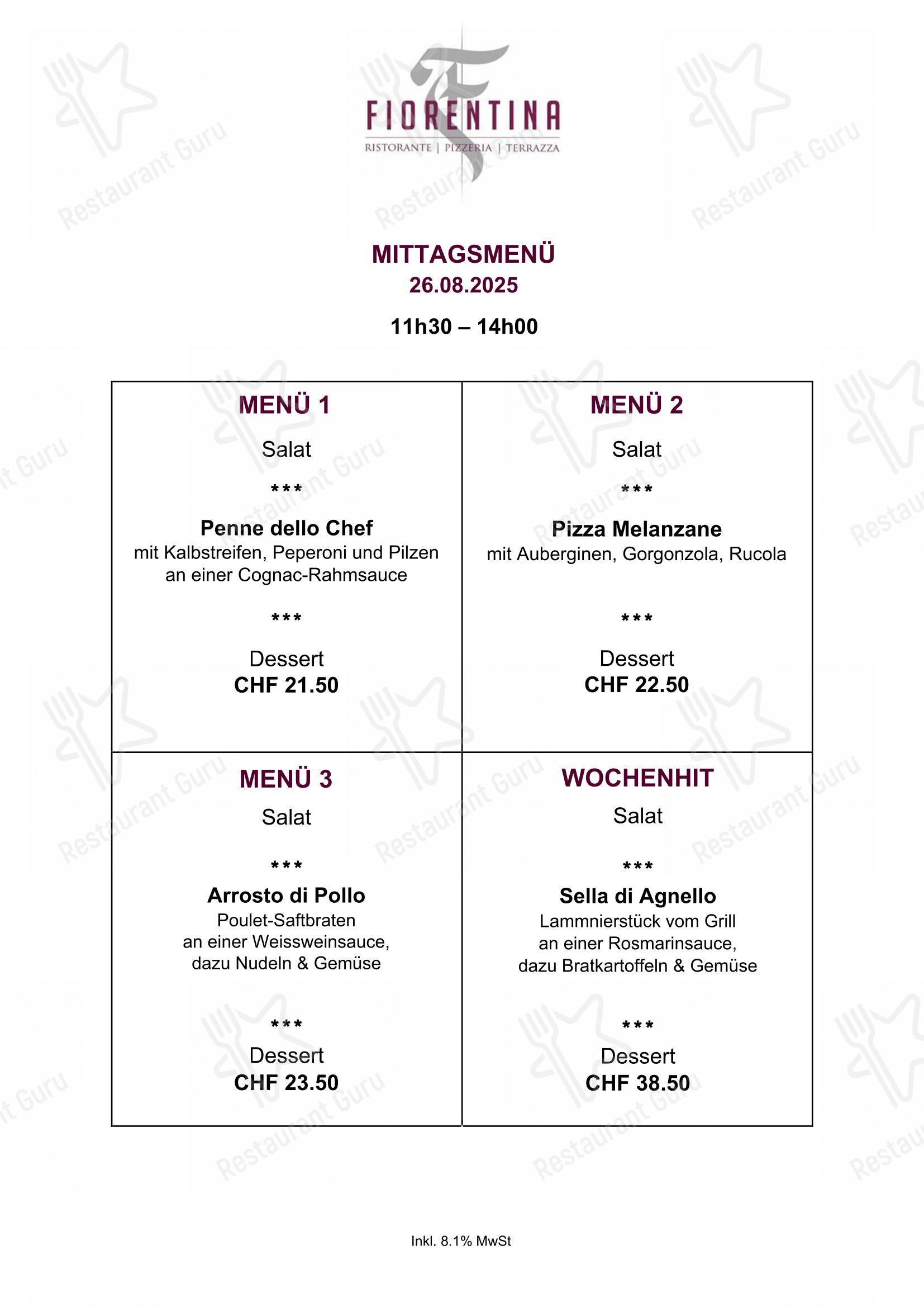 Menu di Restaurant Fiorentina Basel - Menu bar