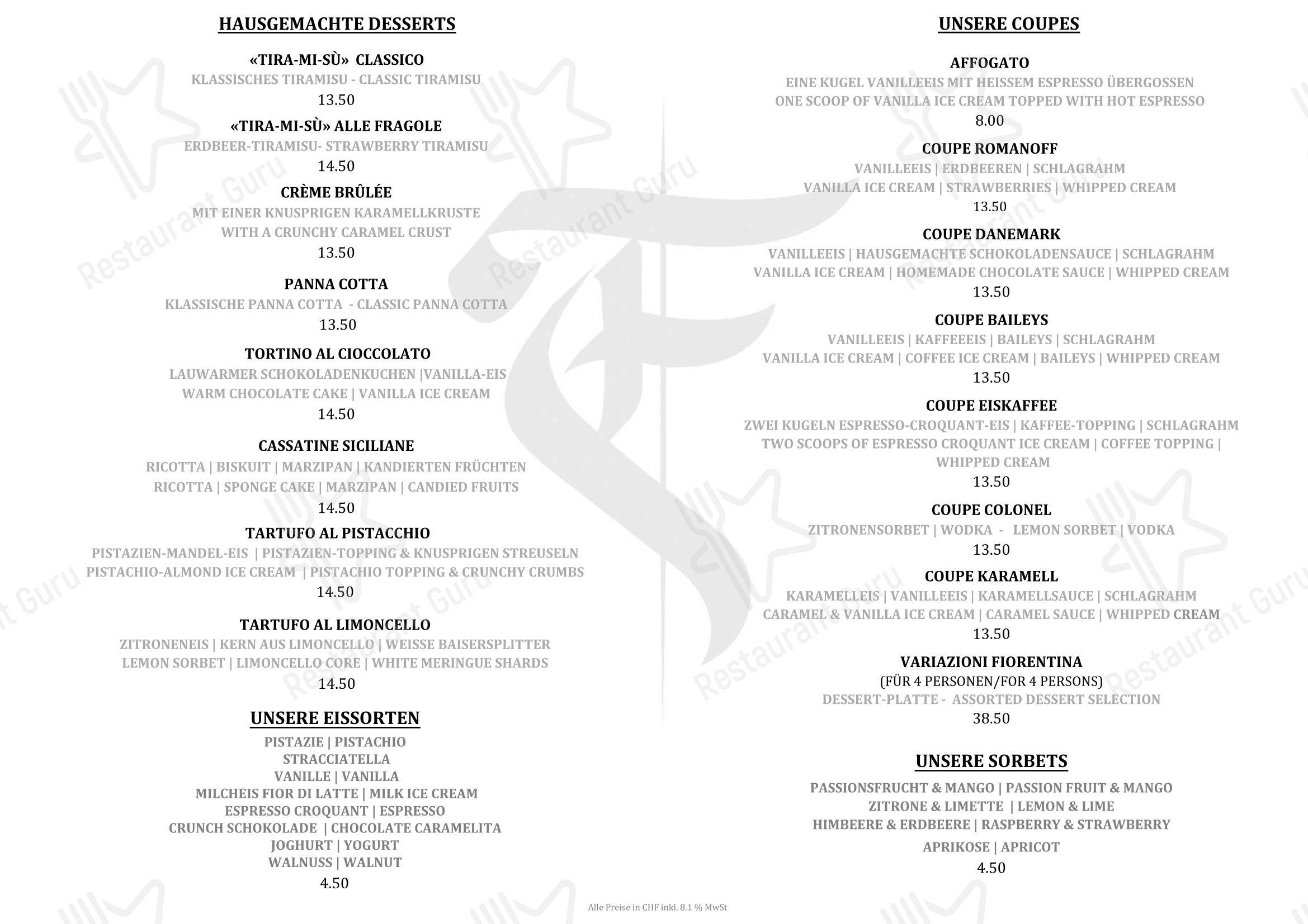 Menu di Restaurant Fiorentina Basel - Крафт меню