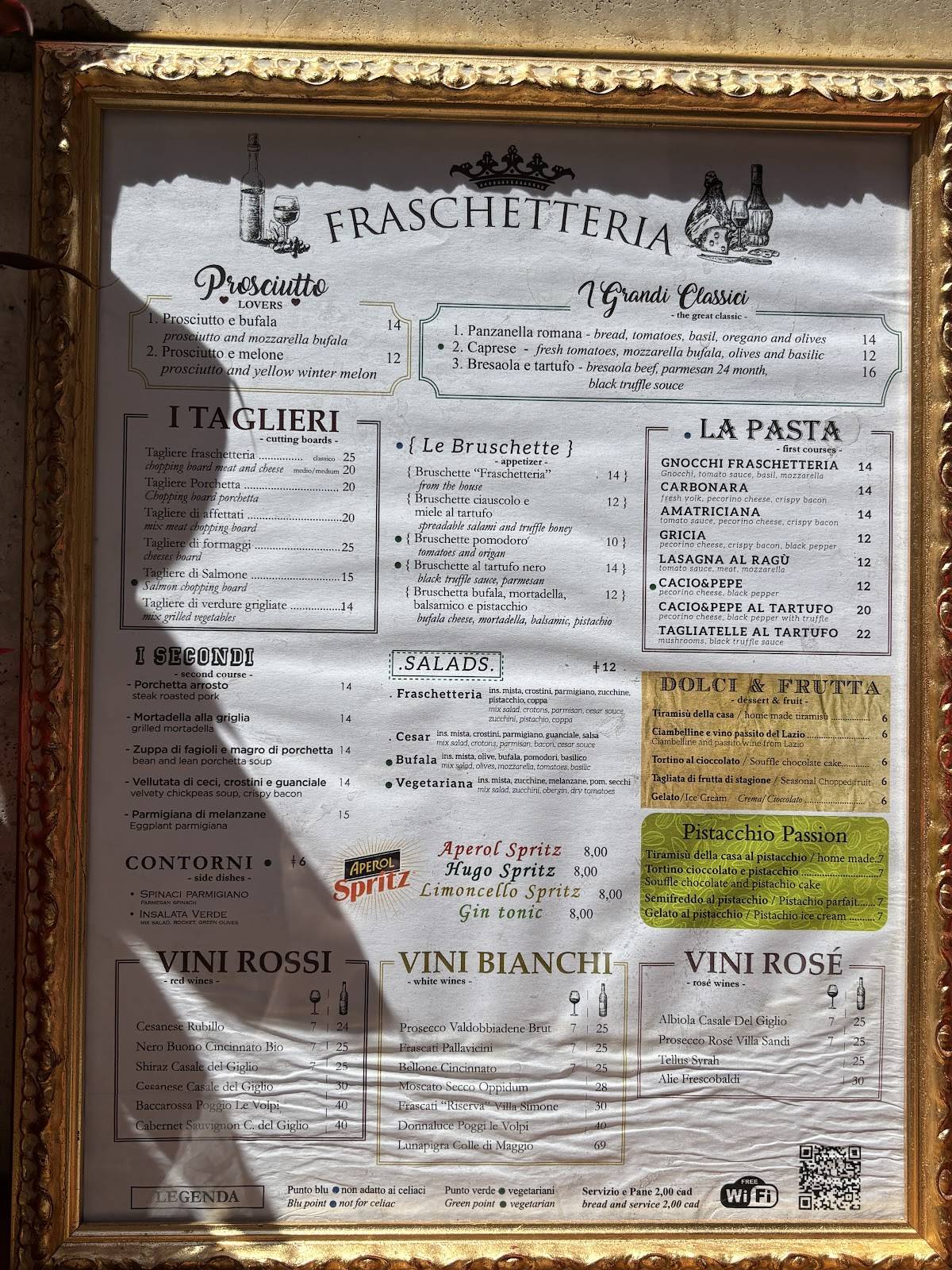 Menu di Fraschetteria Roma 