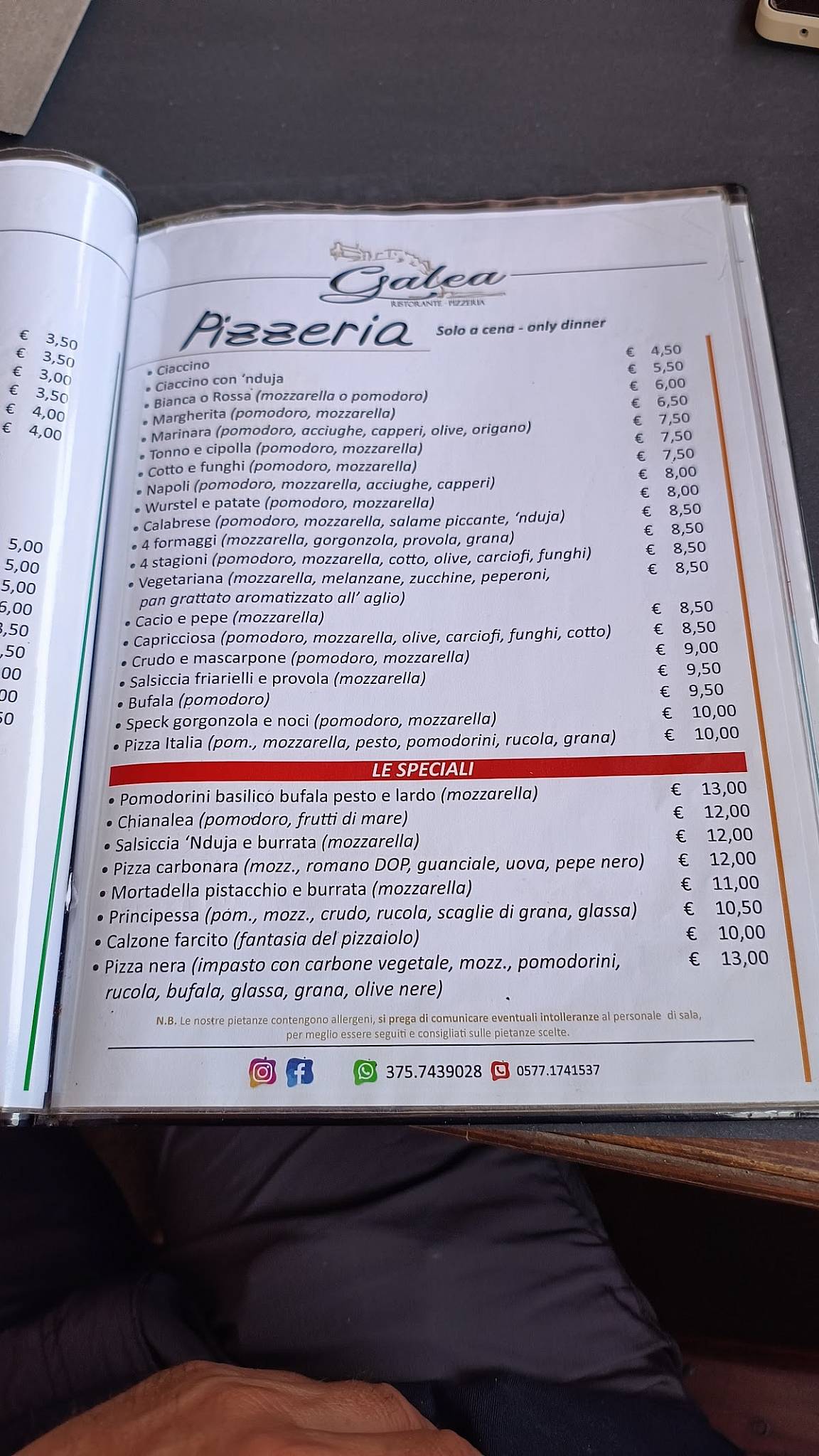 Menu di Galea Ristorante Pizzeria 