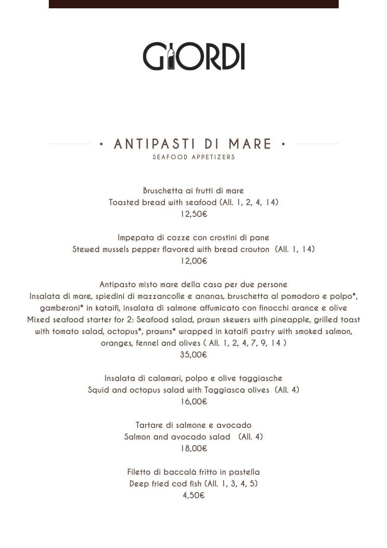 Menu di Giordi Ristorante 