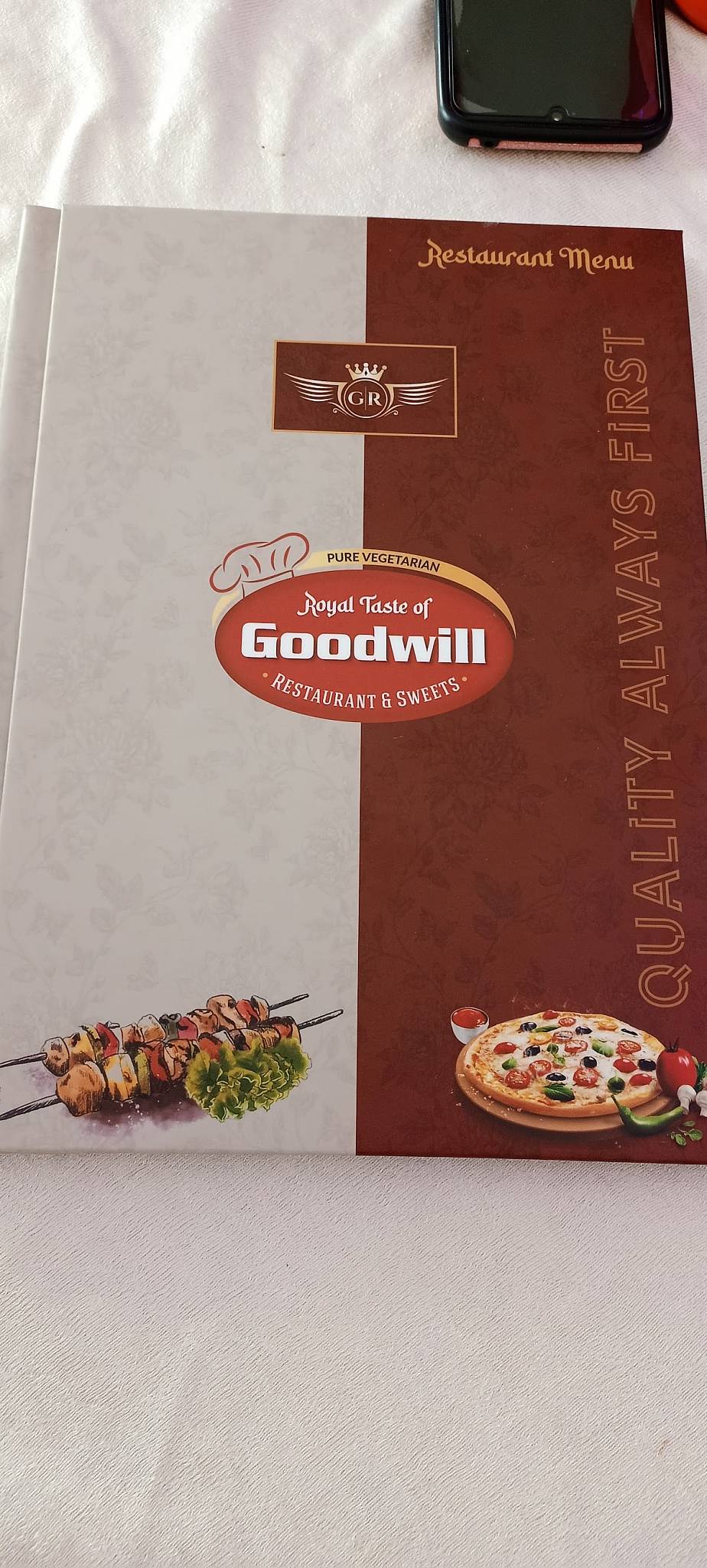 Goodwill Restaurant and Sweets menu