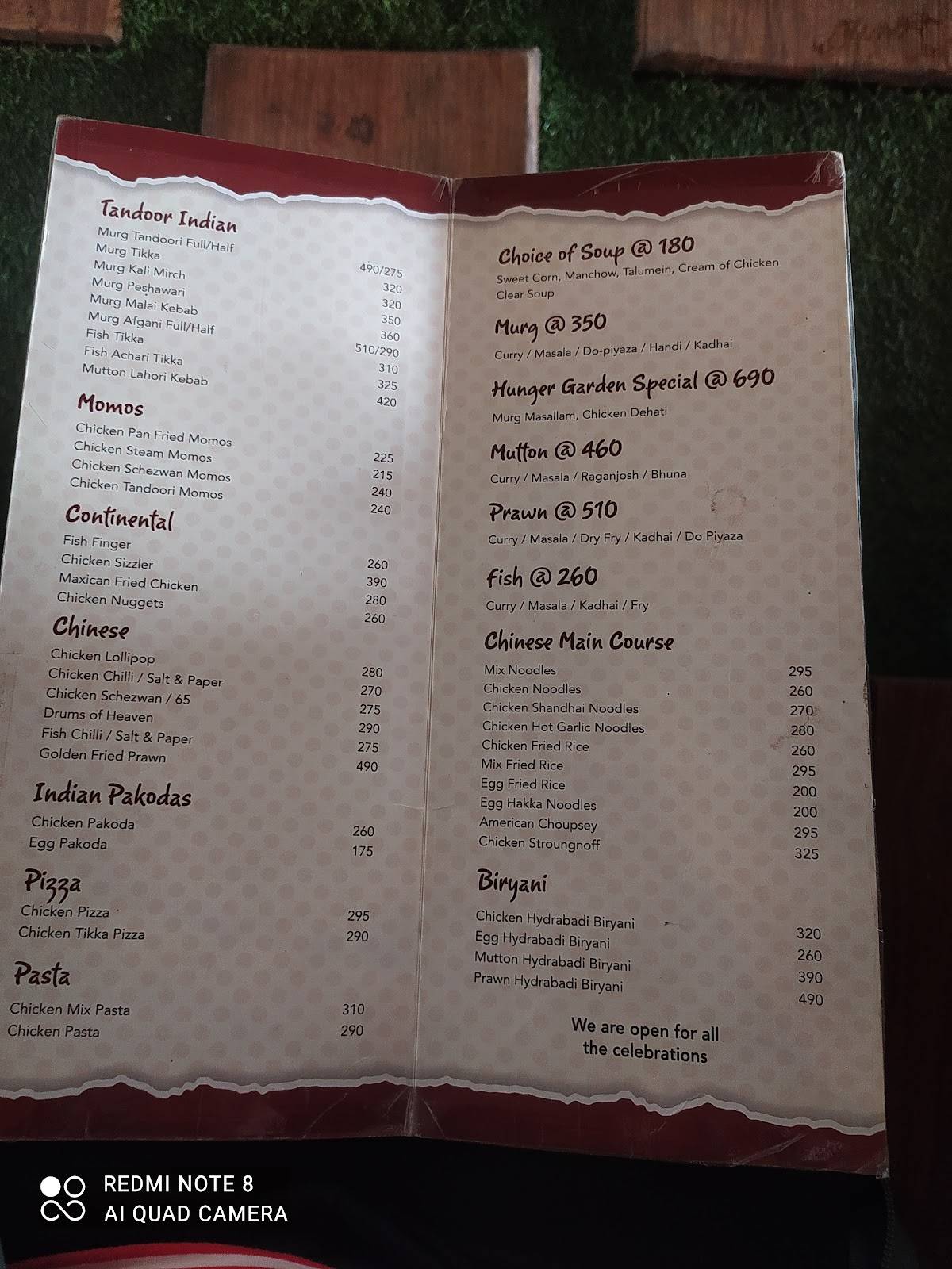 HUNGER GARDEN menu