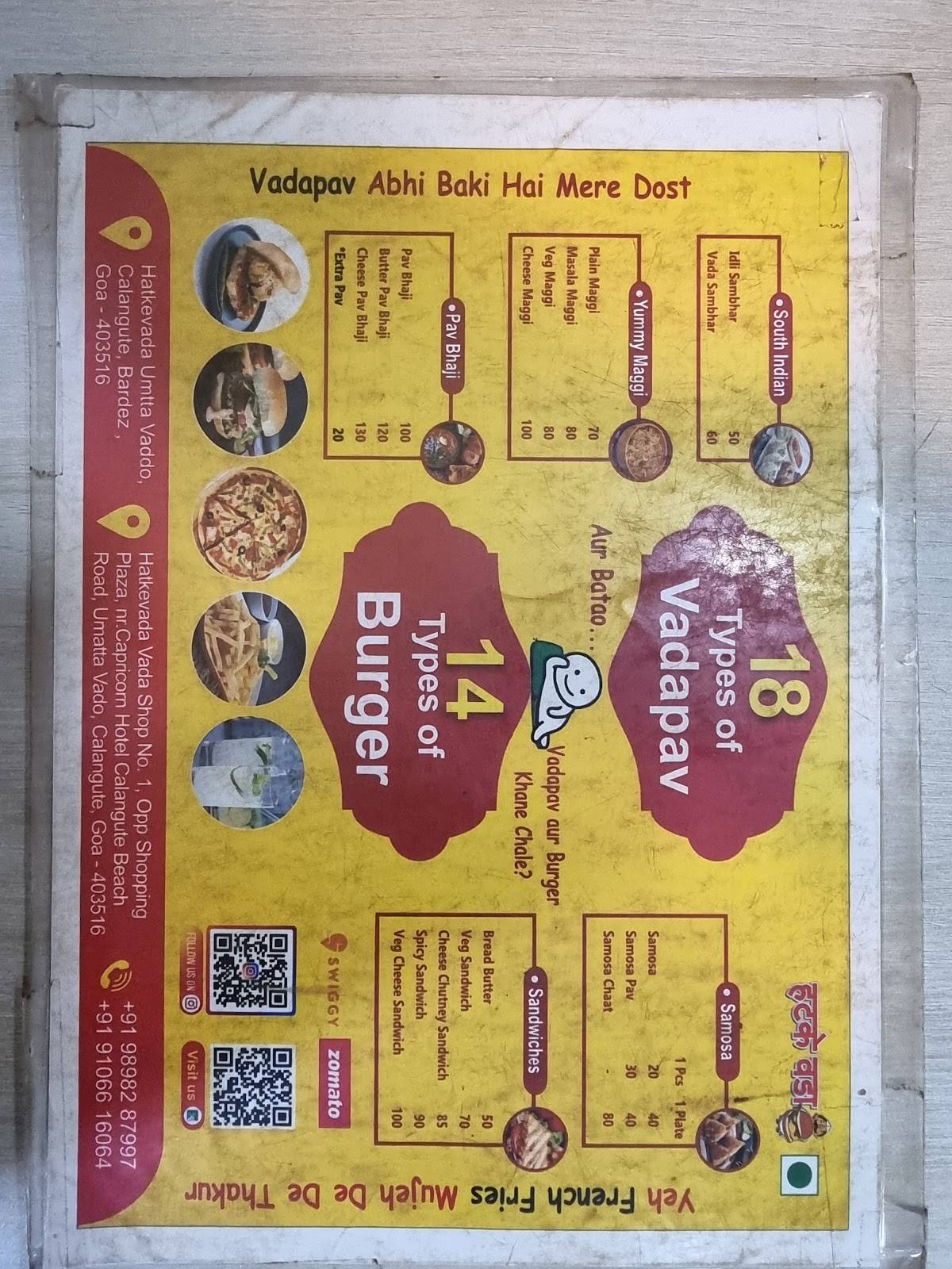 Hatke Vada menu