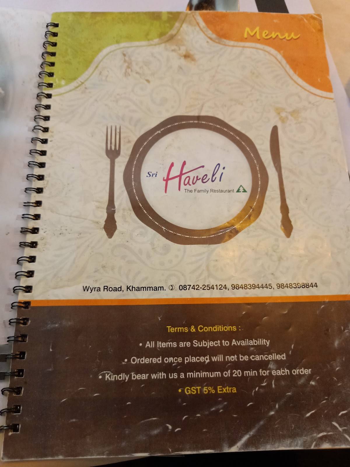 Haveli Family Restaurant menu