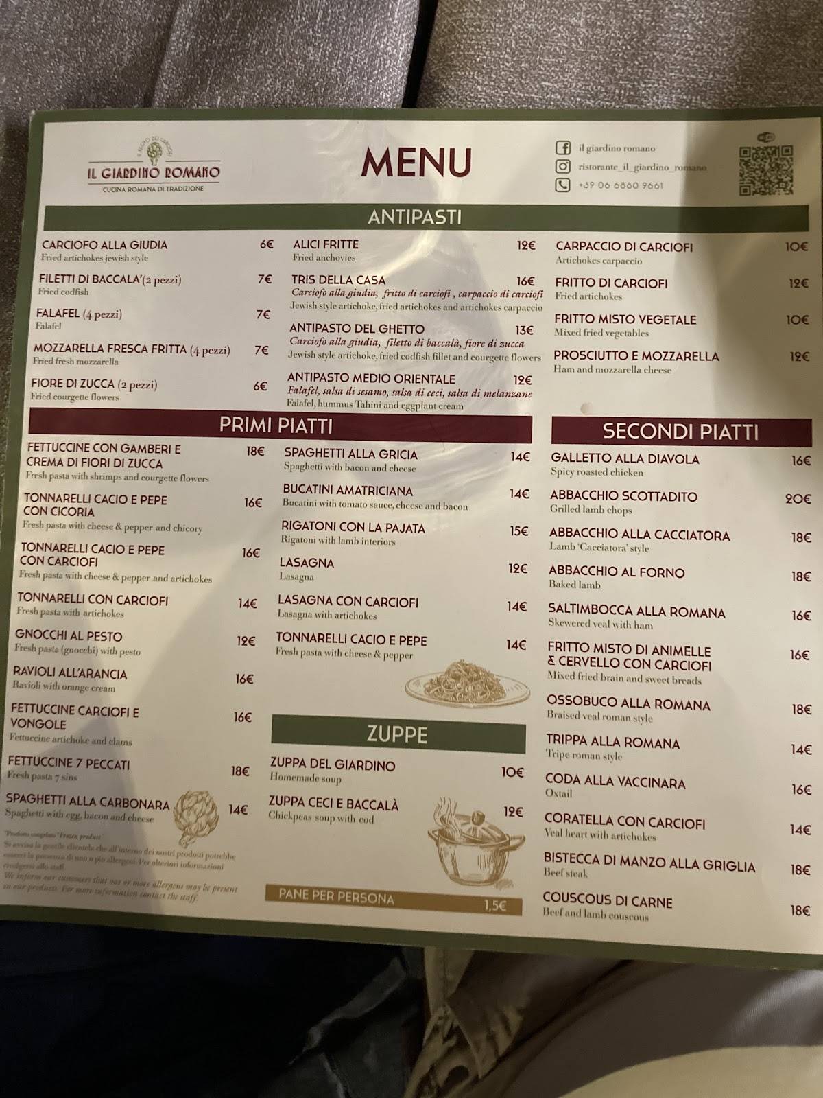 Menu di Il Giardino Romano 