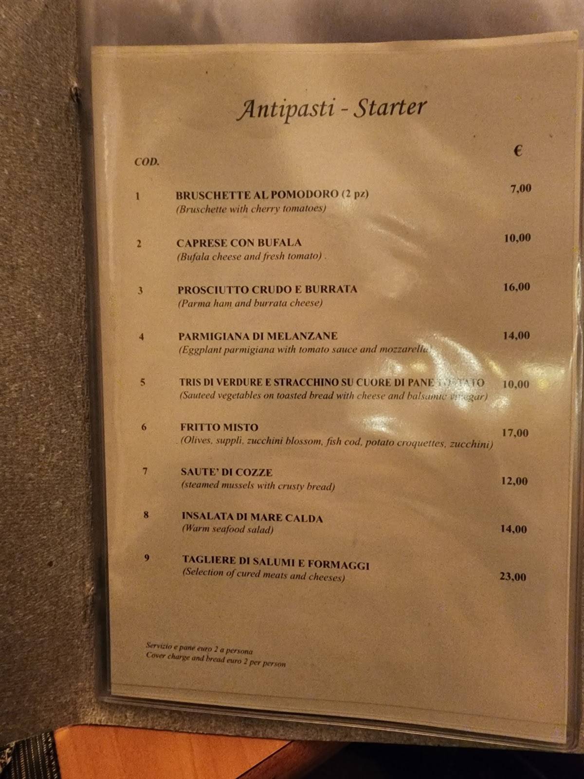 Menu di Il Tarallo  