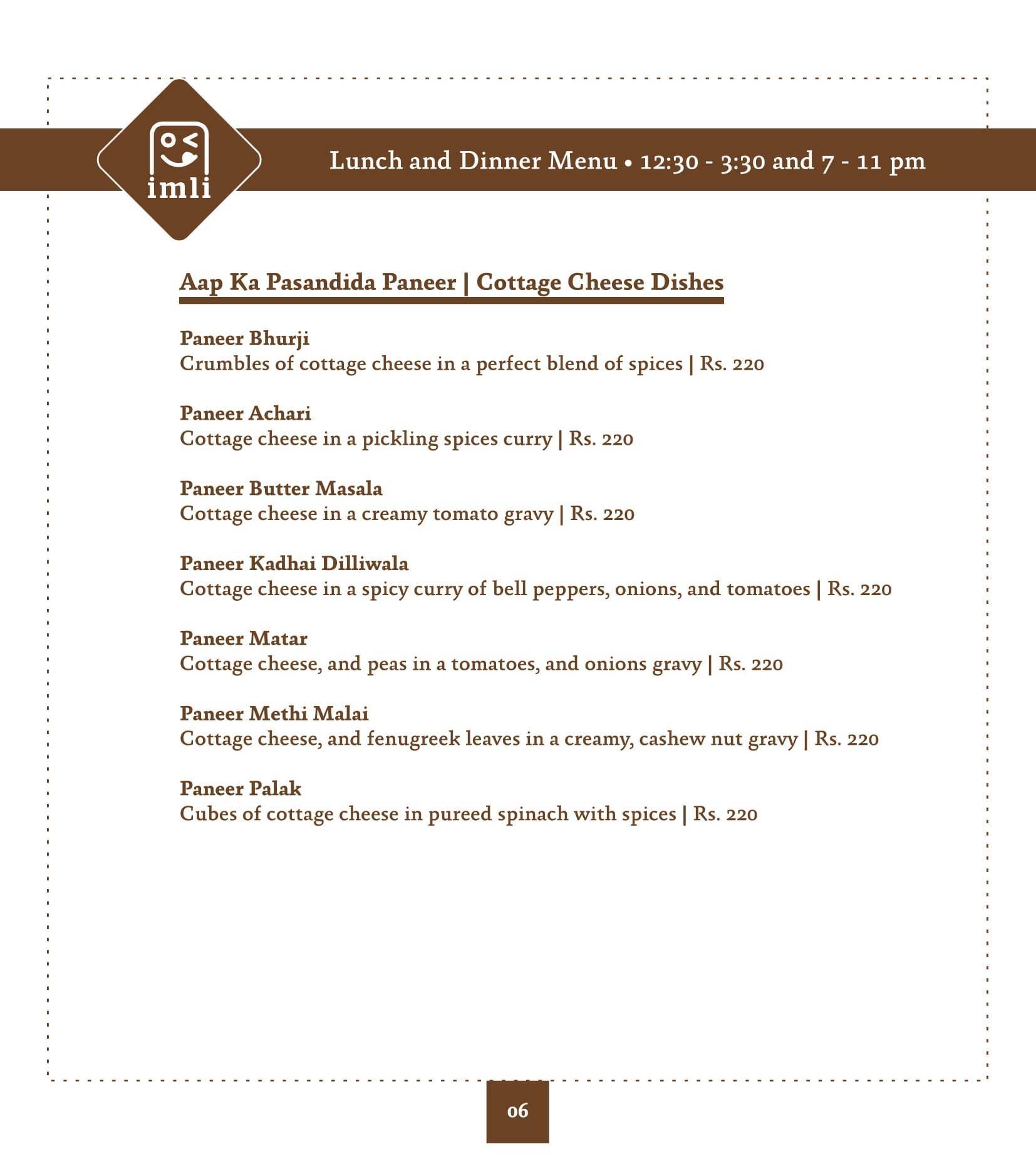 Imli Cafe & Restaurant menu