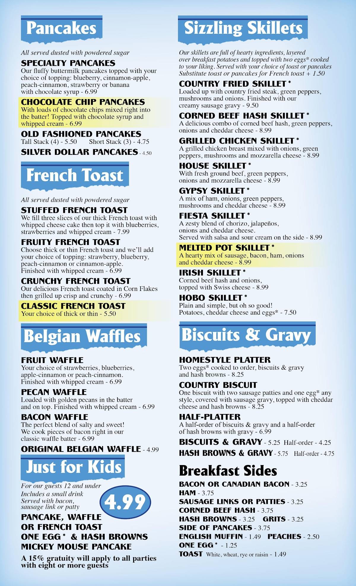 Menu at Indiana Pancake House restaurant, Decatur