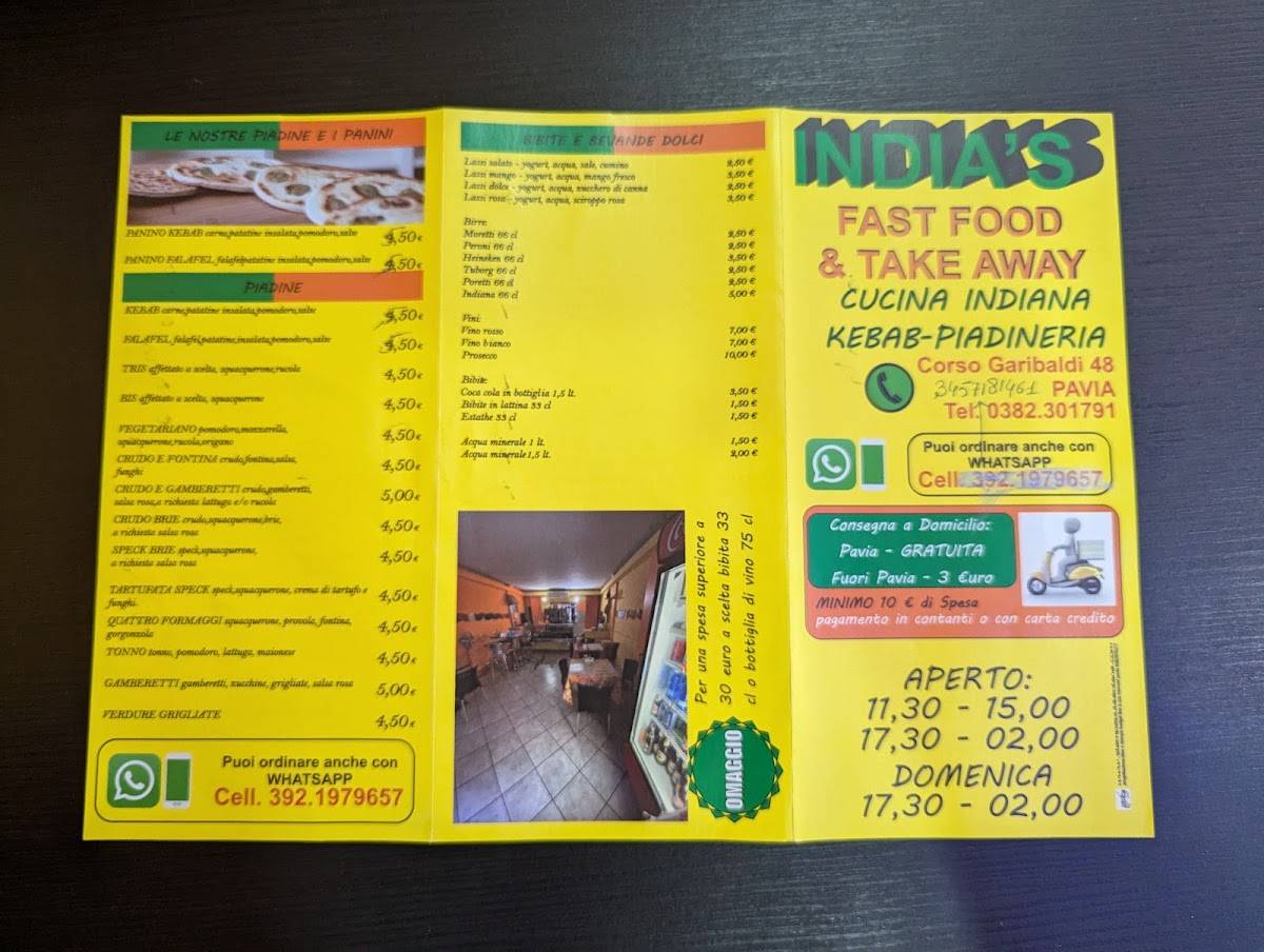Menu di India's Fast Food & Take Away 