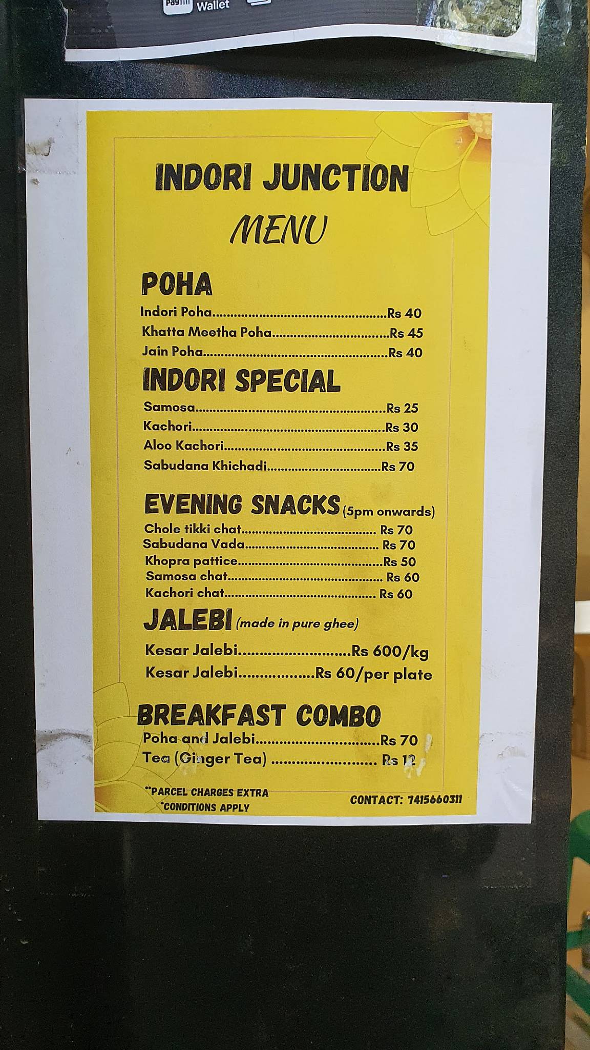 Indori Junction menu
