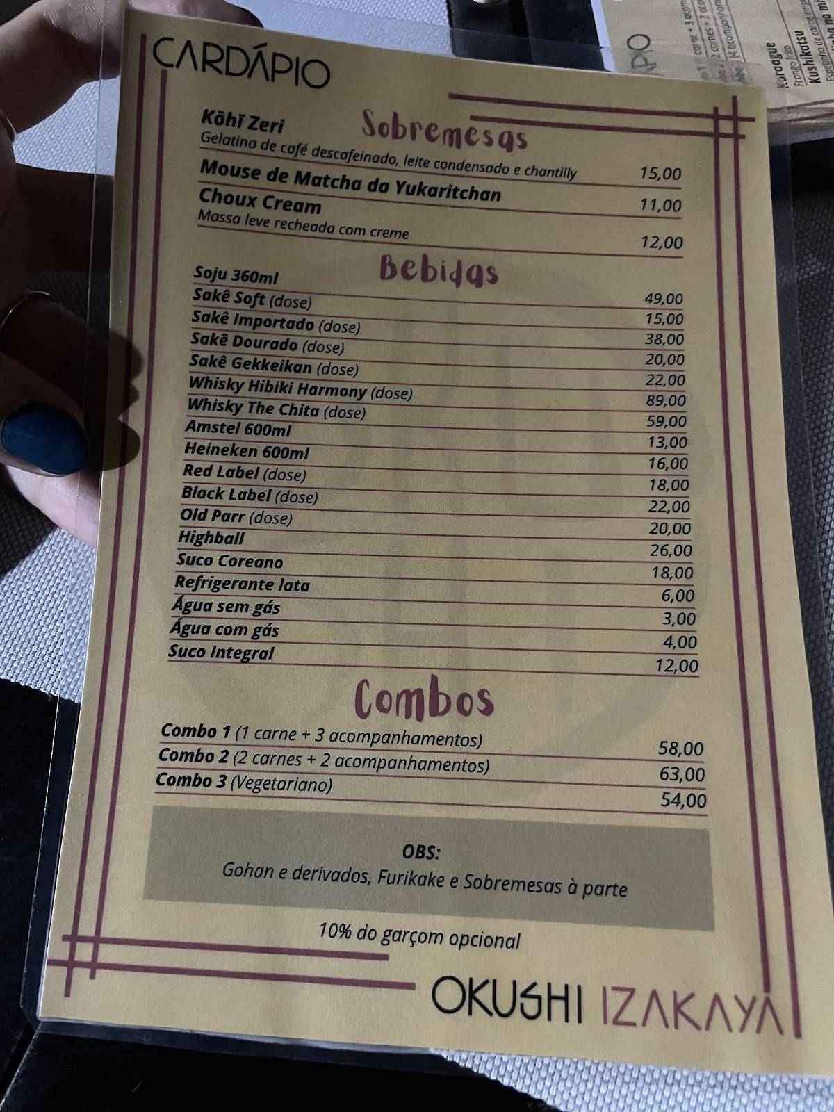 Izakaya Okushi cardápio