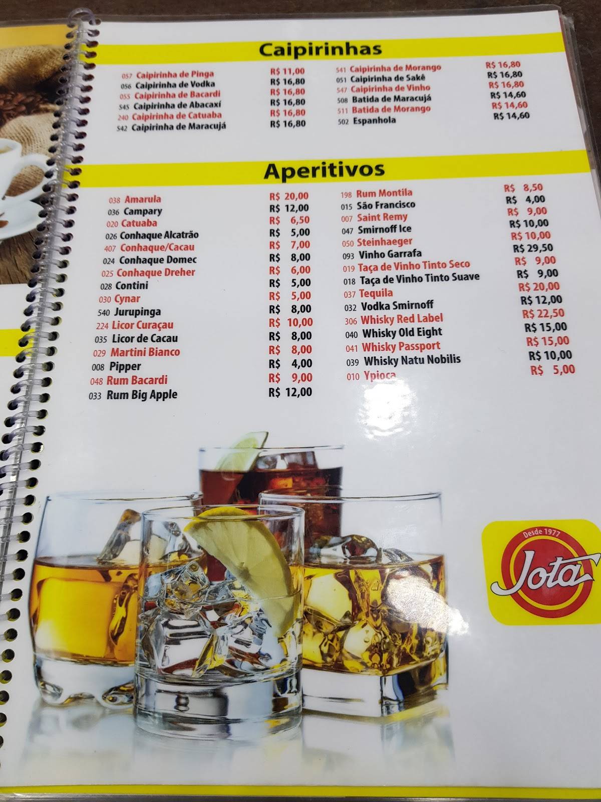 Jota Restaurante cardápio