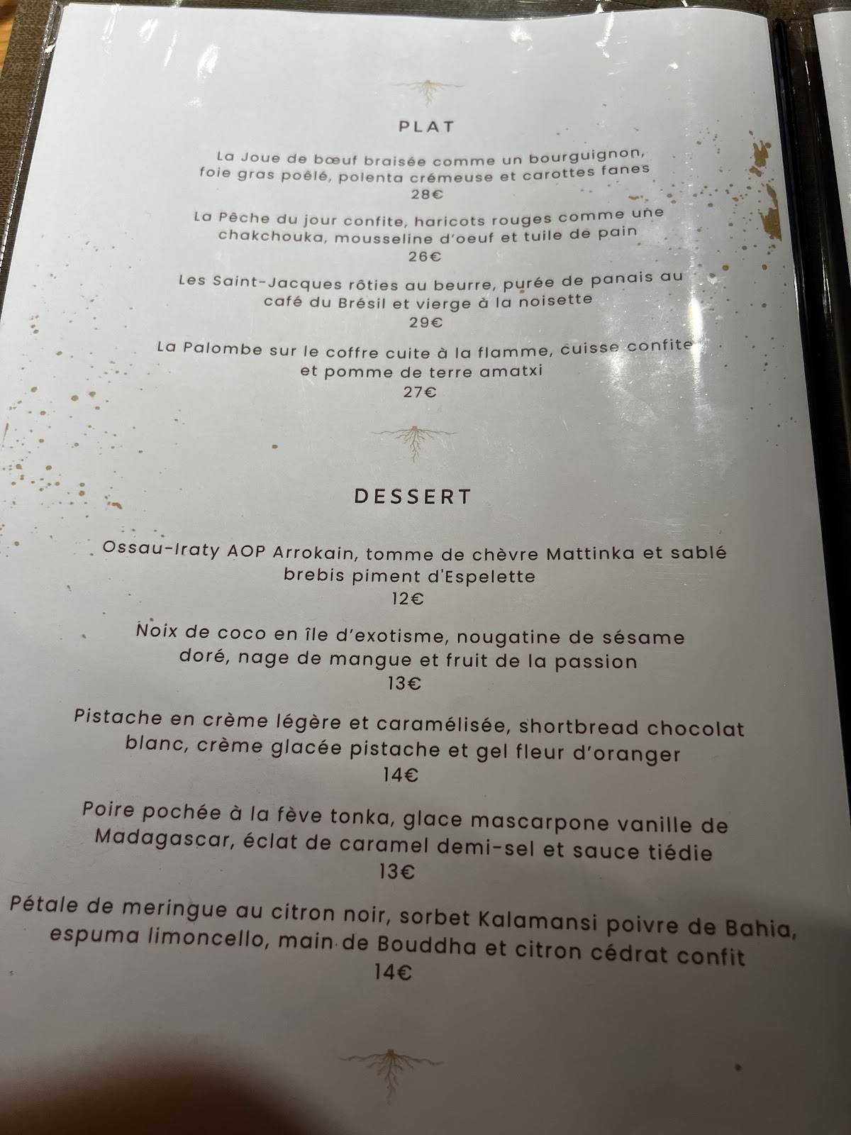 Menu de Restaurant Capbourrut Ustaritz