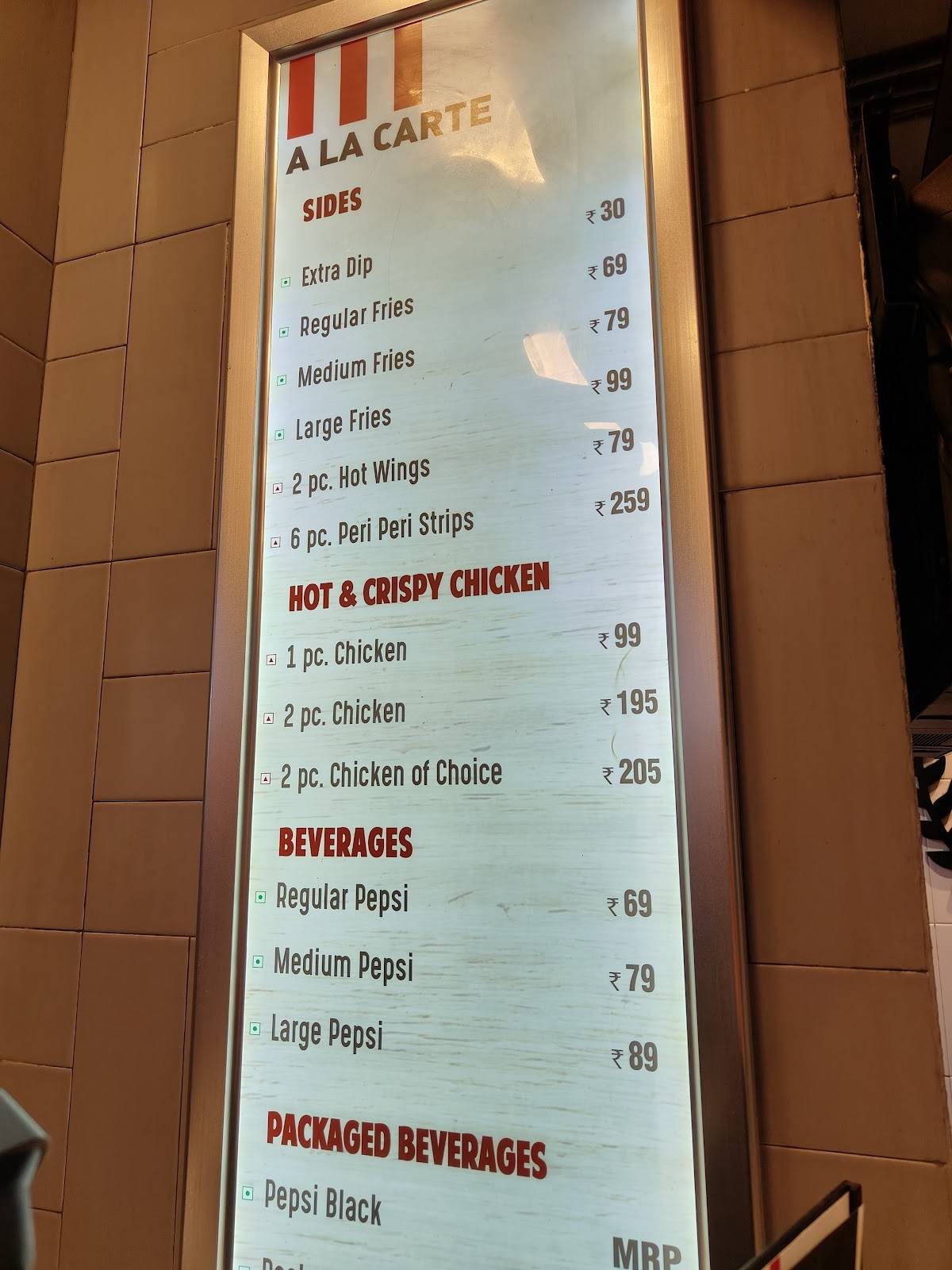 KFC menu