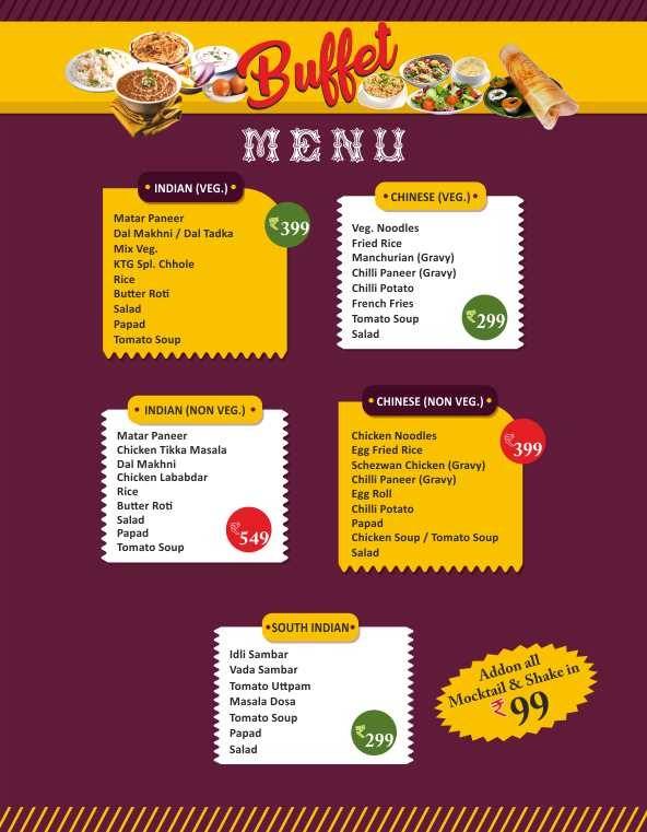 KTG Restaurant menu