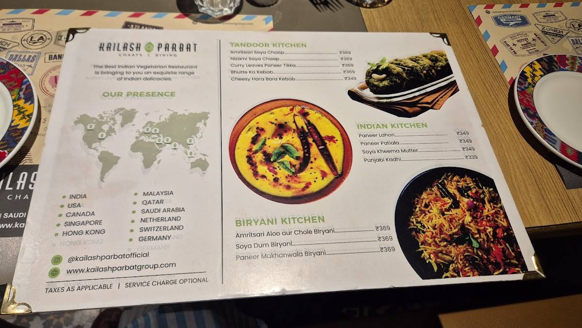 Kailash Parbat- Pure Vegetarian Restaurant menu