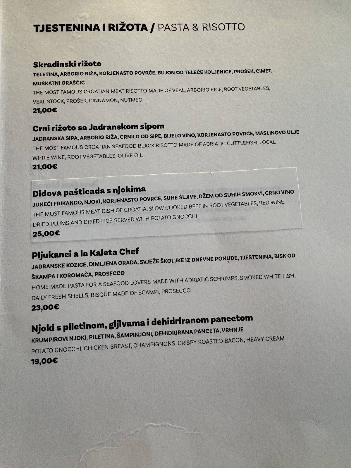 Menu di Kaleta 
