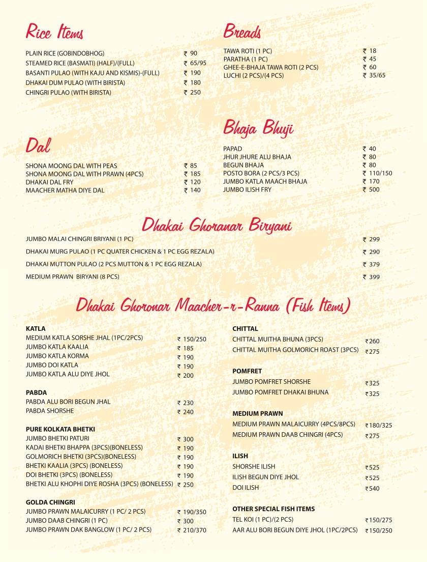 Kasturi Restaurant menu