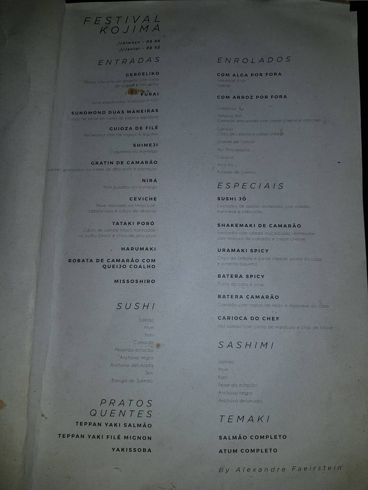 Koji: Culinária japonesa, Rodízio, Sushi, Sashimi, Temaki, Delivery, Asa Sul cardápio