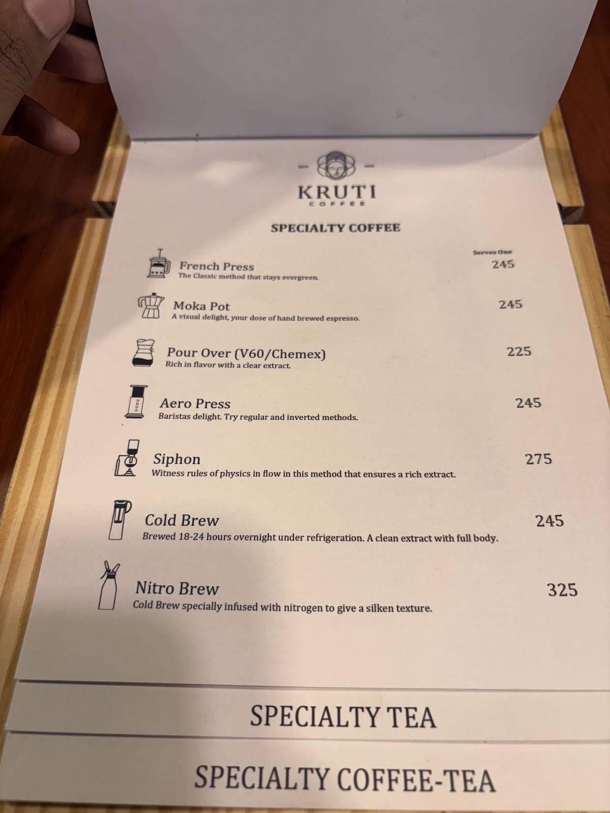 Kruti Coffee menu