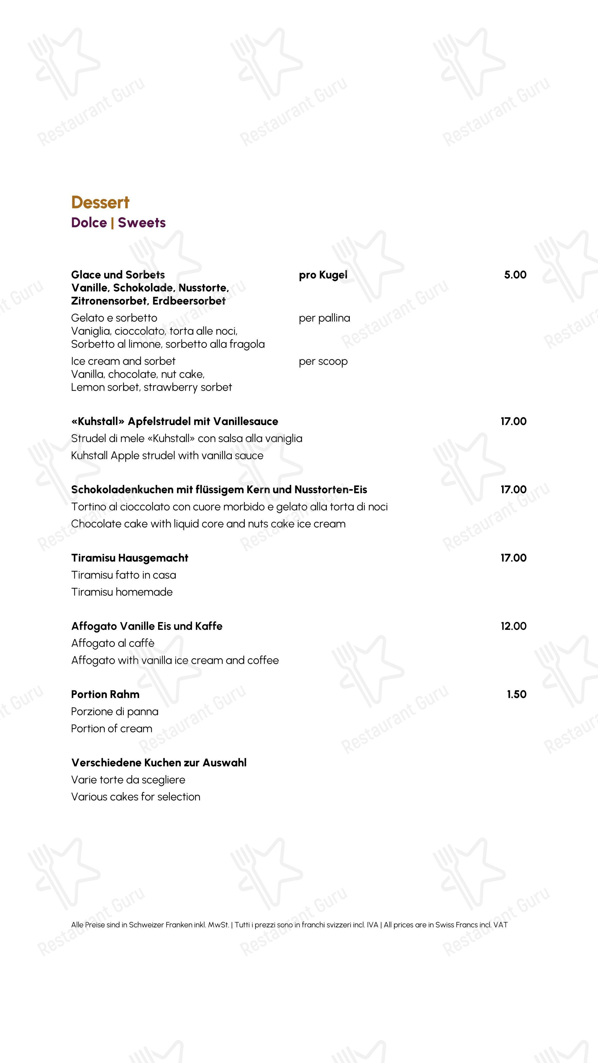 Menu di Restaurant Kuhstall - Menu