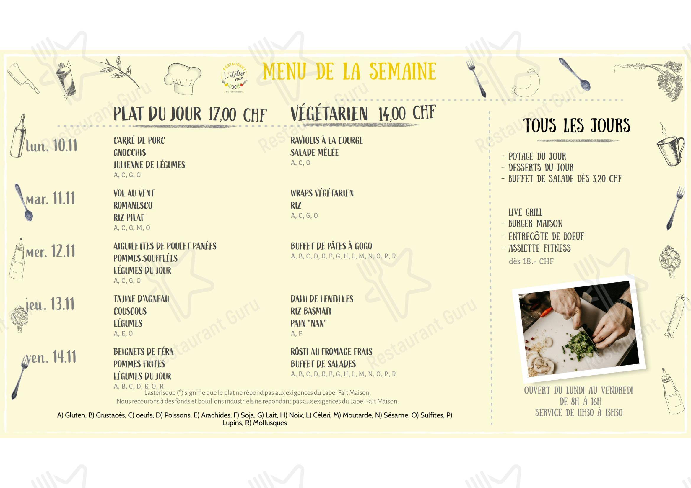 Menu di Restaurant L’Atelier MIC - Menu